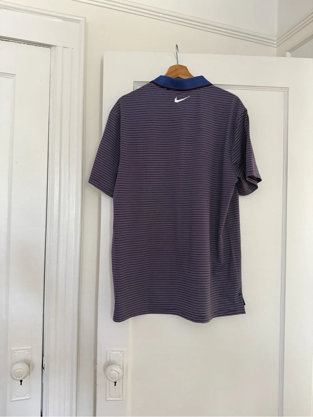 Nike Purple Striped Polo with Blue Contrast Collar - Men's